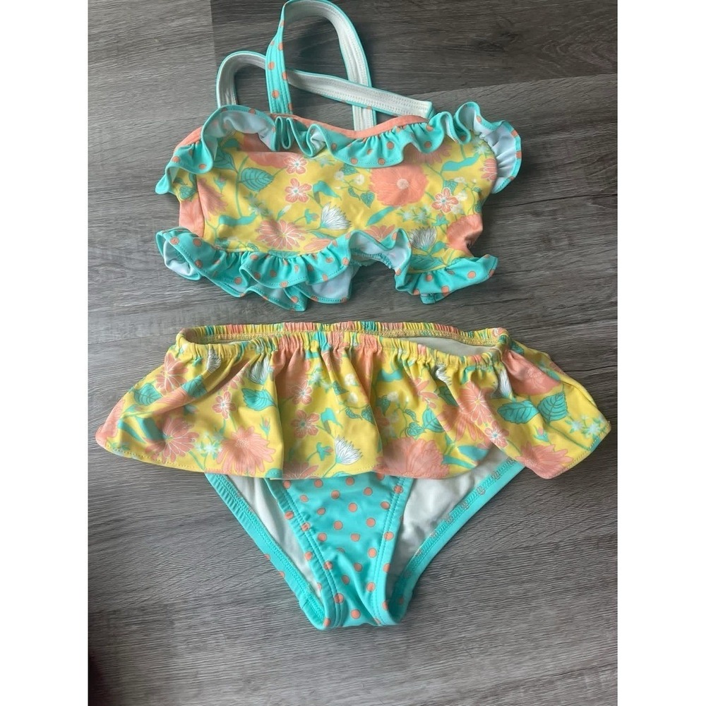 Matilda Jane‎ Yellow Floral & Aqua Ruffle Two-Piece Swim Set size 6